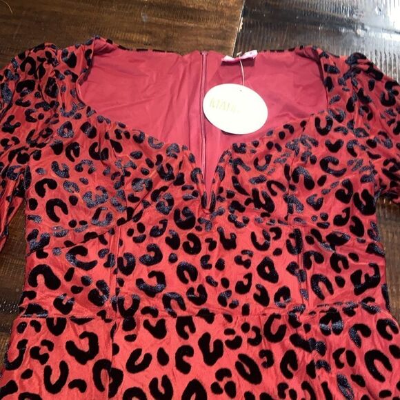 Burgundy Velvet Leopard Mini Dress Buddy Love Small - Picture 3 of 10